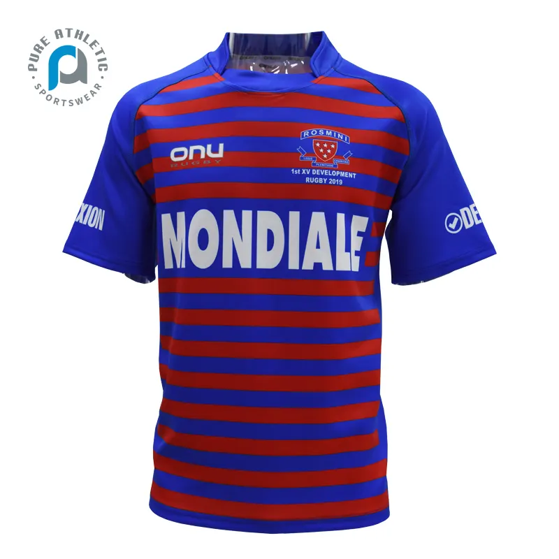 Camicia a righe in Jersey rosso blu all'ingrosso puro thailandia Quality Club Custom Retro Sportswear vintage retro rugby jersey mesh