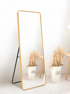 Espejo de pie de cuerpo completo para tocador, diseño moderno para el hogar, gran esquina redonda Rectangular, marco dorado - Product Image 3