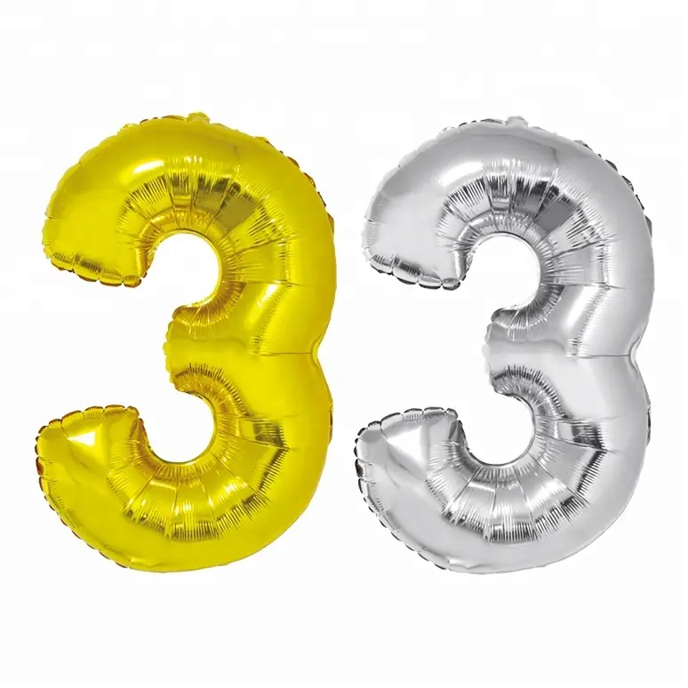 34 polegadas número china hélio balão festa precisa balão de aniversário ouro e prata número 3