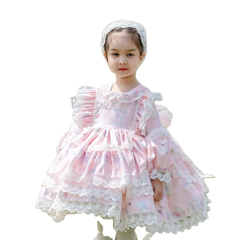 Lolita bebek giysileri pembe çiçek düğün doğum günü elbiseleri bebek kız ispanyolca elbise sahne dans kostümü