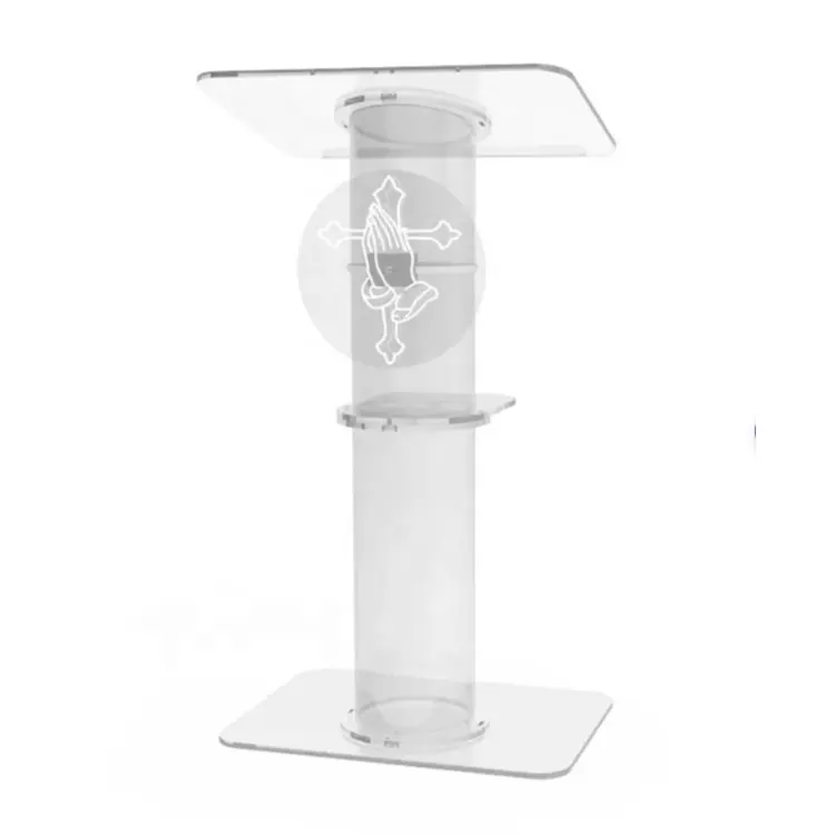 Design moderno chiaro acrilico chiesa podio acrilico acrilico pulpito Stand acrilico scuola podio con Logo personalizzato