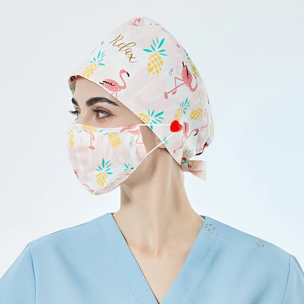 Karikatür çiçek desen yıkanabilir % 100% pamuk hastane cerrahi hemşirelik şapka başkanı kadın için kapaklar