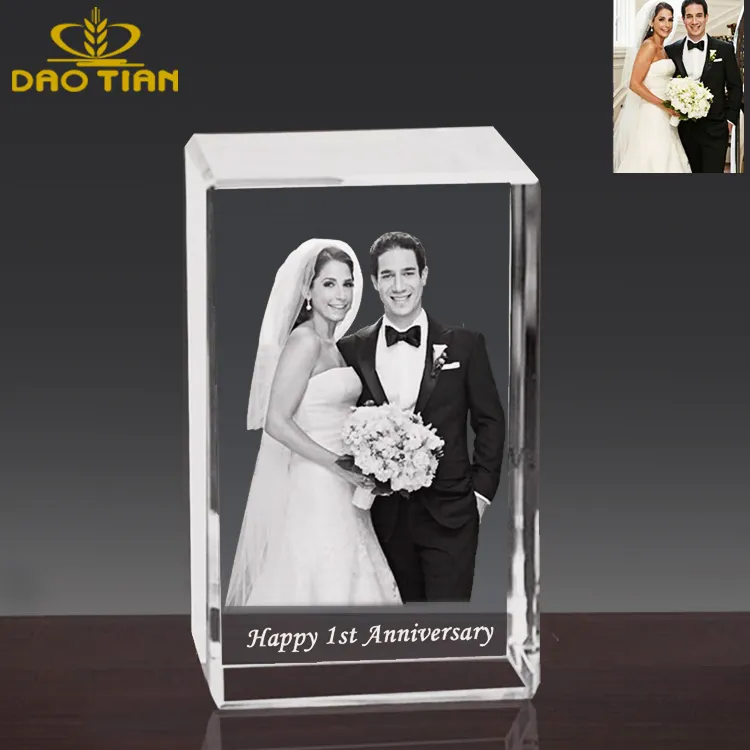 Cadre Photo carré en cristal personnalisé 2d 3d, gravure laser en cristal, Cube photo pour souvenir pour cadeau d'anniversaire pour cadeau de mariage