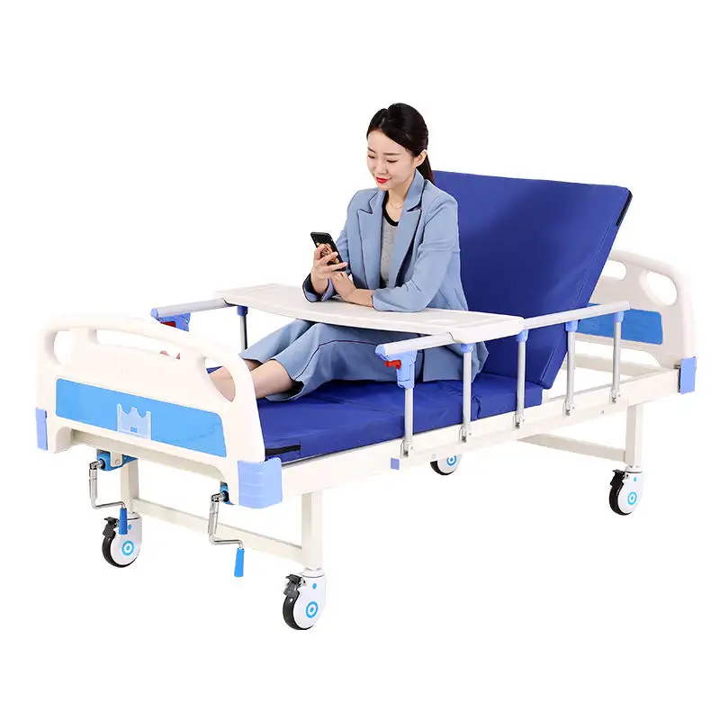 Cama de hospital de alta calidad con 2 manivelas y 2 funciones con ruedas con colchón barandilla de aluminio ABS cabecero cama médica