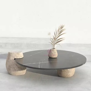 Sang trọng đá tự nhiên Nero MARQUINA Mable Bàn cà phê phong cách cổ điển căn hộ nhỏ giữa thế kỷ đồ nội thất phong cách thiết kế - Product Image 1