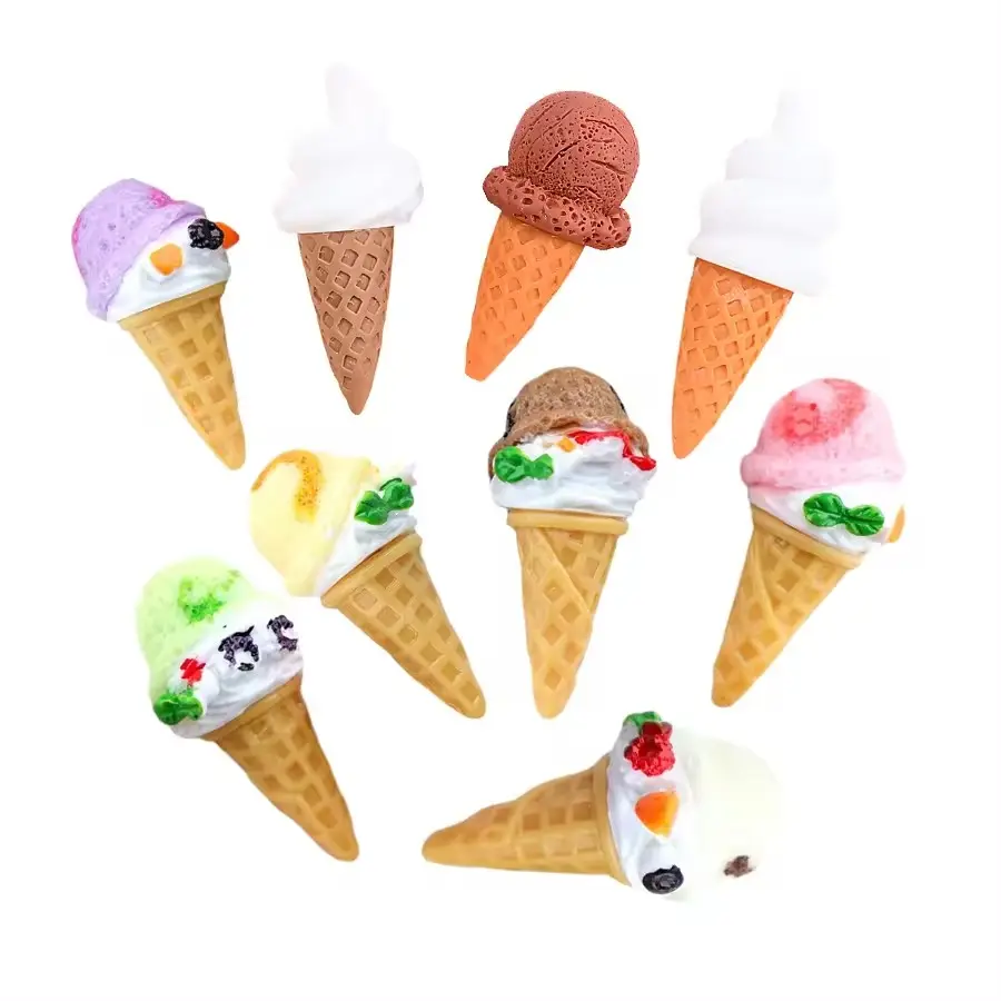New Miniature 3D Artificial Ice Cream Cone Resin Cabochons Food Play Doll House Accessories Perfect Souvenir Use