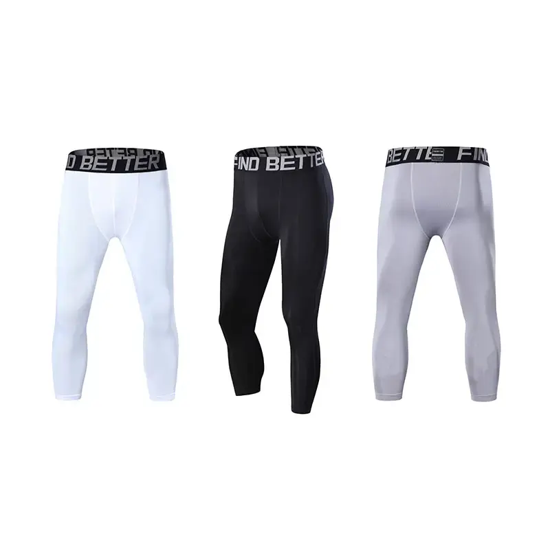 Abbigliamento sportivo uomo 3/4 corsa sport palestra maschile Fitness da corsa Leggings da compressione pelle da uomo Yoga palestra Base di compressione pantaloni