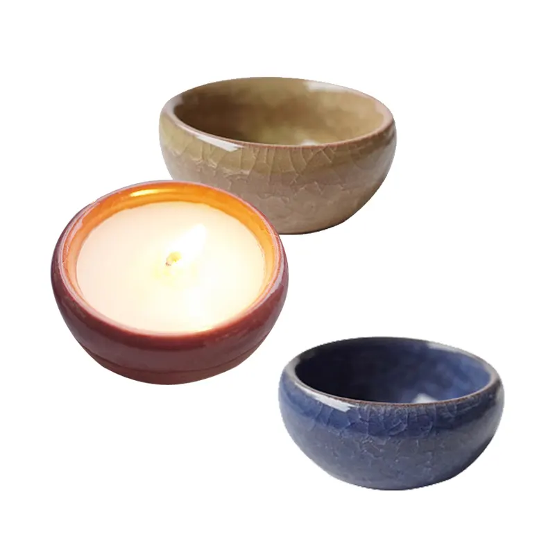 Taza de vela perfumada de cerámica personalizada para artesanía, vela de color de estilo clásico hecho a mano para fabricación de velas