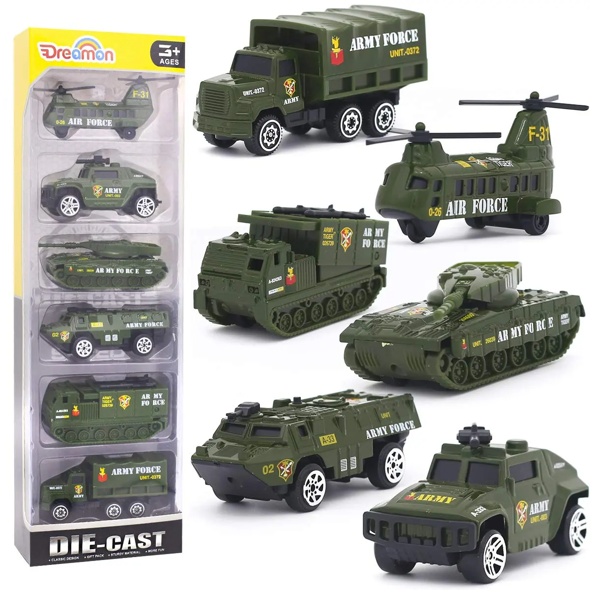 Kids Alloy Military Truck and Tanks Set Models Play Vehicles Toy Dicast Cars Toys 6Pcs Set