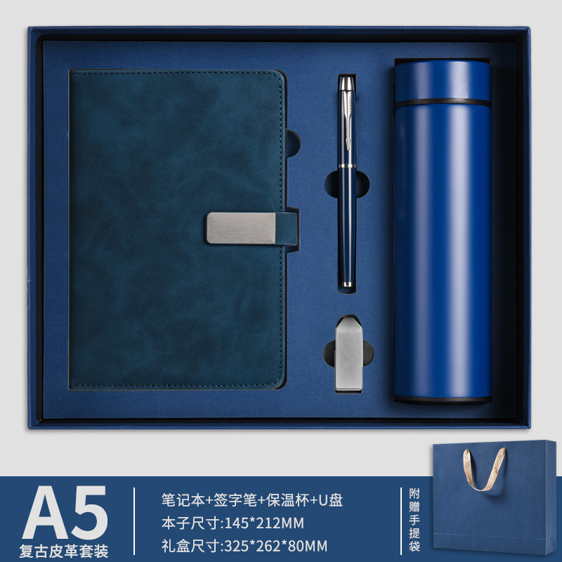 Stylo signature pour carnet, tasse isotherme 304, clé USB (bleu marine)