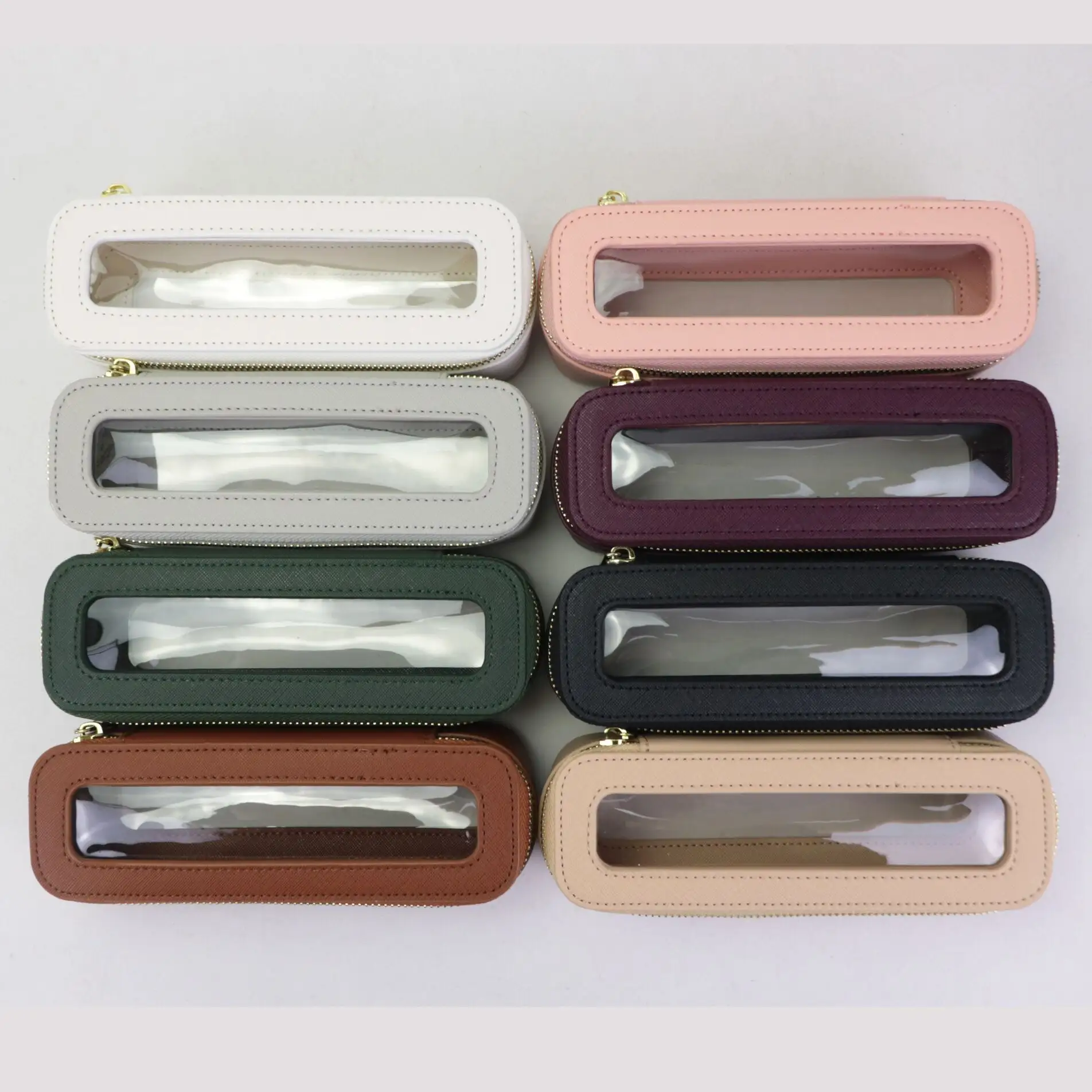 Mini dikdörtgen fırçalar saklama saffiano pu makyaj çantası deri fırça seyahat kozmetik çantası organizatör