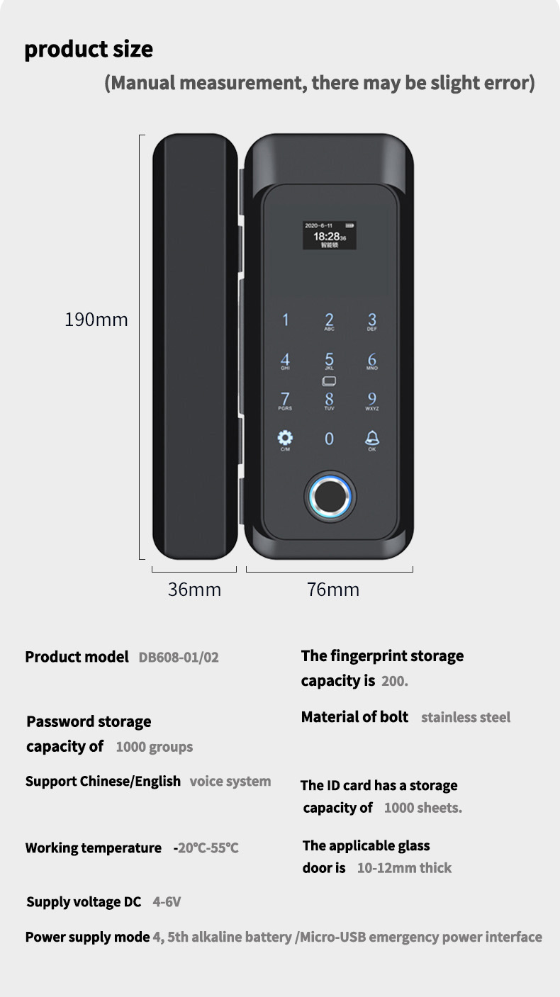 Smart safety door lock guangdong refers to high-definition color screen remote control applet Mechanical key Multi-function lock