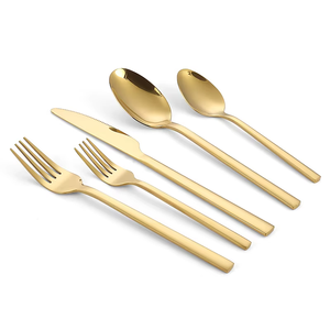 散装不锈钢方形手柄餐具套装金刀叉勺餐具配银器方形金属餐具 - Product Image 4