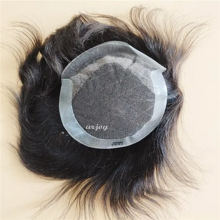 Reemplazo de cabello de encaje suizo Octágono modelo de polietileno y del pelo humano del 100% los hombres peluquín reemplazo peluca y pegamento