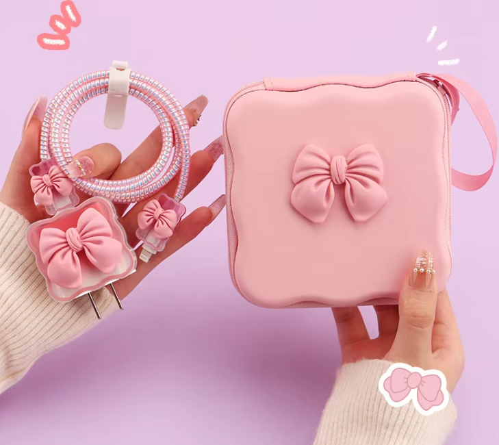 Ensemble 4 pièces nœud rose + sac de rangement