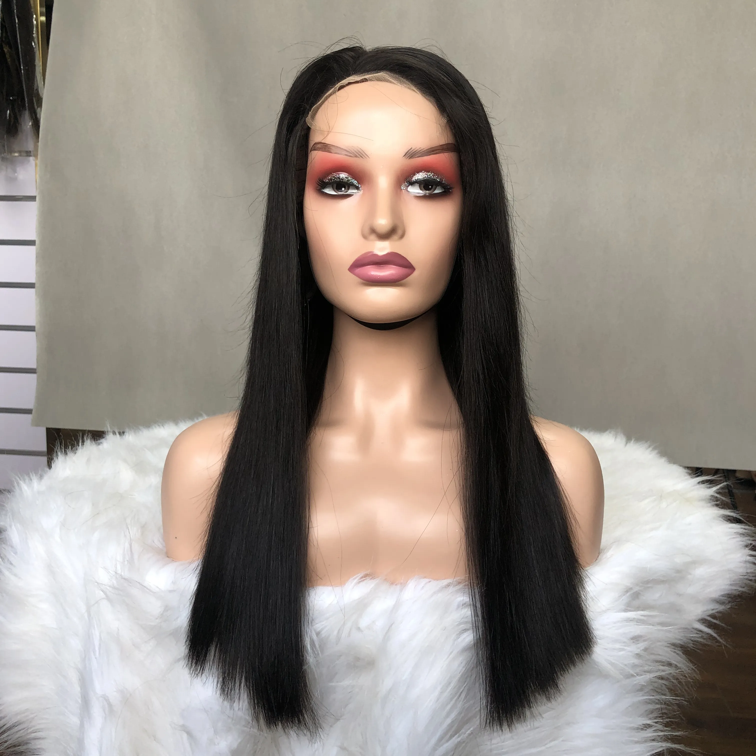 Toptan 5x5 HD dantel kapatma peruk süper çift çizilmiş kaliteli düz doğal renk 300gram brezilyalı saç siyah kadın