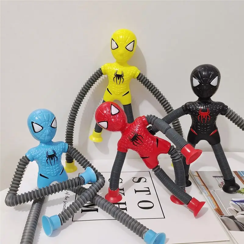 Hot Sale Plastic Tube Telescopic Versatile Super Heroes Versatile Spider Man-Luminous Sucker Children' Decompression Fidget Toy