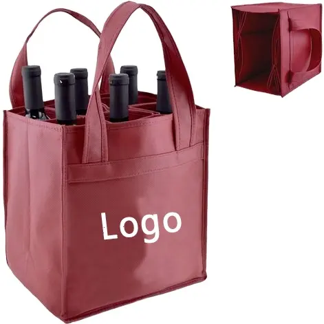 Sacs à vin uniques promotionnels Logo personnalisé 6 bouteilles Shopping Non tissé bouteille de vin sac cadeau fourre-tout sac à vin