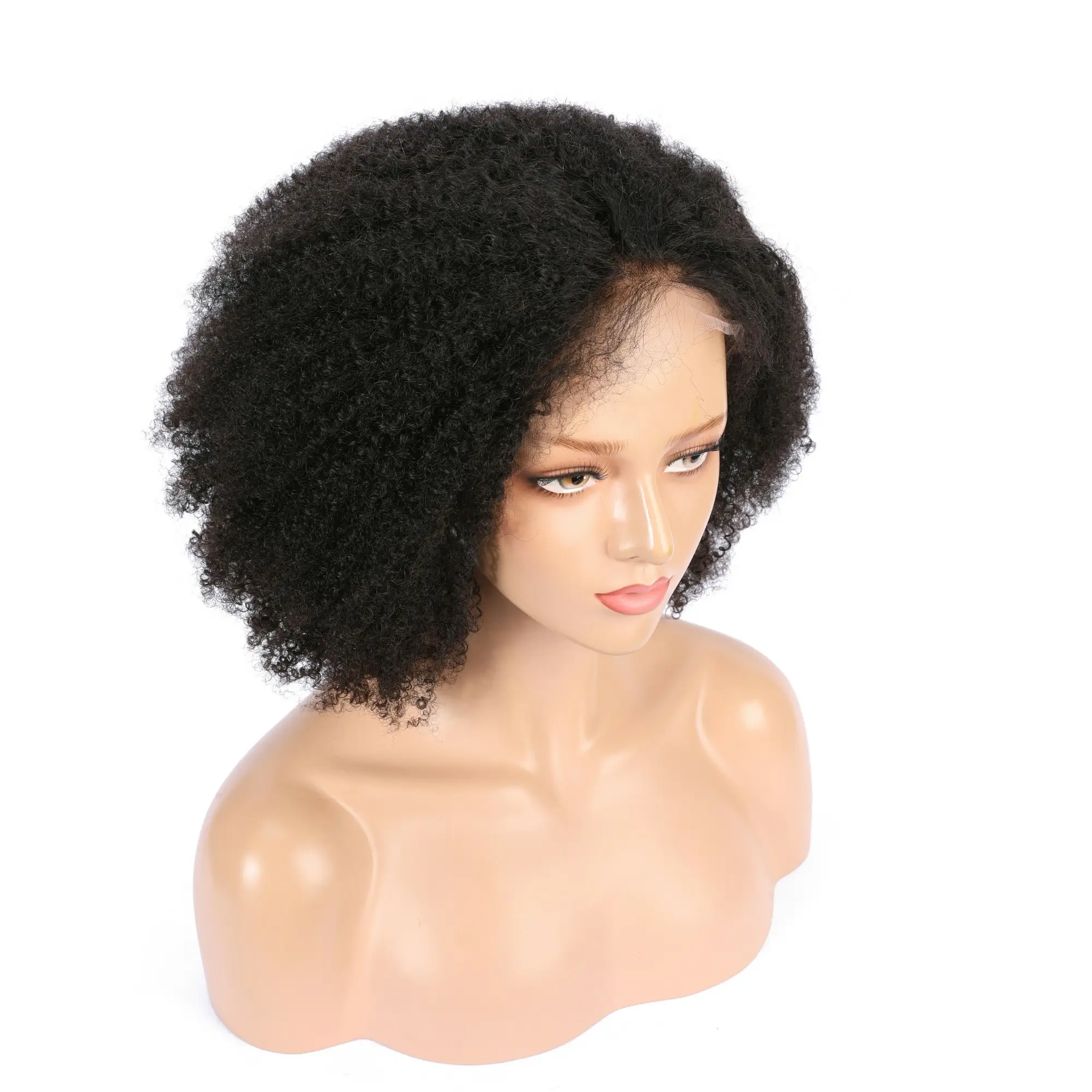 Doğal siyah renk ağır yoğunluk % 150% afro kinky kıvırcık şeffaf dantel ön tıbbi peruk inceltme için saç dökülmesi afrika lady