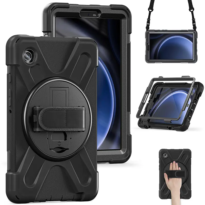 For Samsung Galaxy Tab A9 8.7 inch 2023 SM-X110 SM-X115 silicone and plastic combo rugged case with shoulder strap