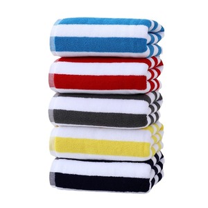 Hızlı teslimat uzun ömürlü 32S iplik % 100% pamuk kırmızı çizgili banyo plaj havlusu gemi hazır - Product Image 5