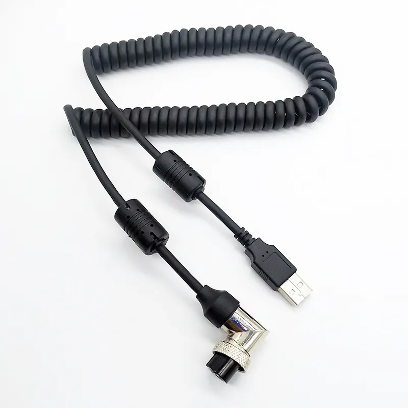 Spring USB GX16 M16 4 Pin Kabel Aviasi, Kabel Kawat Spiral GX16 M16 Koil USB GX16 M16 4 Pin Kabel Penerbangan