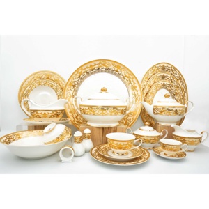 Bộ Đồ Ăn Bằng Sứ 12 Người Ukraina, Bộ Đồ Ăn Sang Trọng Bằng Vàng Và Vàng, Chạm Nổi 143 Món, Dùng Cho Bữa Tối - Product Image 1