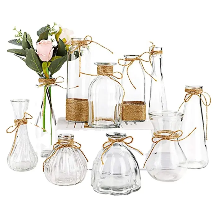 Petits Vases à Bourgeons en Verre pour Centres de Table Lot de 12 Vases à Fleurs en Vrac avec Design de Corde Mignon pour Mariage