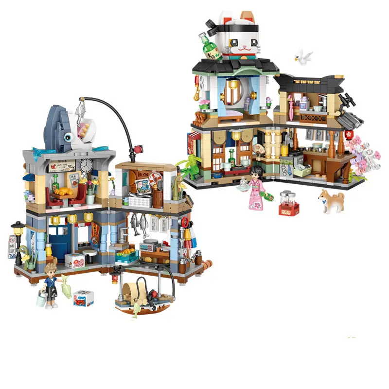 Mini Deeltje Izakaya Klein Deeltje Bouwstenen Aquatische Producten Winkel Japanse Street View Mozaïek Puzzel Speelgoed