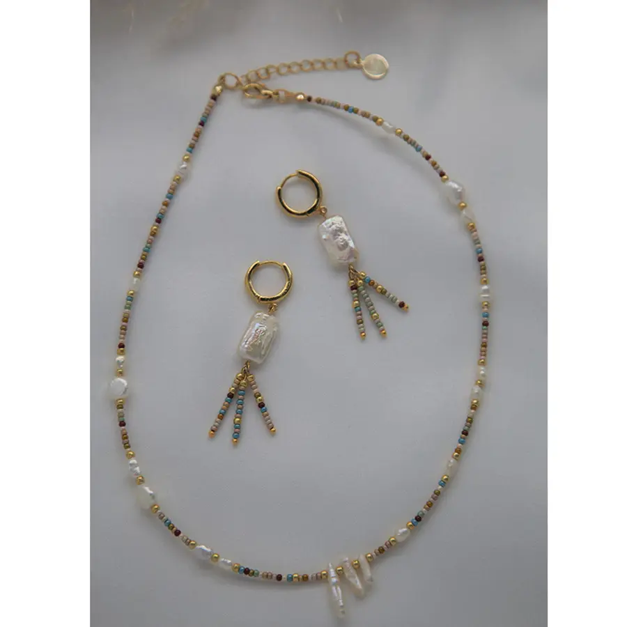 Ручной работы ожерелье из бисера ювелирные изделия пресноводный жемчуг Мини бисер ожерелье серьги набор