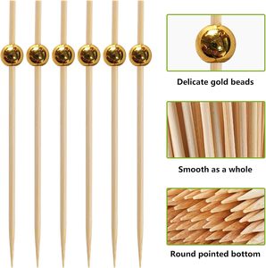 Handmade món khai vị xiên tre bóng trang trí Cocktail Pick Vàng Sliver trái cây uống bánh Picks <span class=keywords><strong>Sticks</strong></span> - Product Image 3