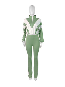 2025 New Arrivals Spring Female Zip up Jacket Color Block Patchwork <strong>Two</strong> Pieces Pants Sweatsuit <strong>Set</strong> Tracksuit Woman Jogger <strong>Set</strong> - Product Image 4