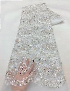 HFX Light Luxury <strong>Sparkle</strong> High-end New Fashion Design Fabric Handmade Embroidery <strong>Net</strong> Lace Beads for Women's Wedding Party Dresses