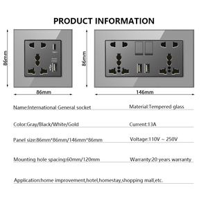 通用5针双USB 220V墙壁电源插座、黑色玻璃电源插座、英国10针插头插座，带发光二极管指示灯 - Product Image 4