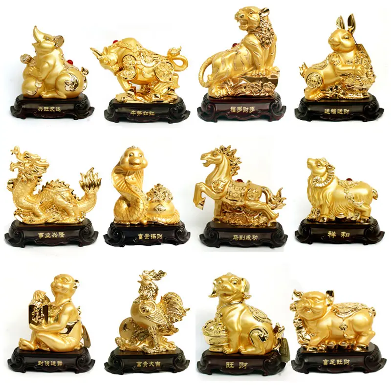 2023 Fortuin Feng Shui Muur Straat Vee Sculptuur Zodiac Paard Standbeeld Hars Handwerk Chinese 12 Dierenriem Dieren Souvenir 3d