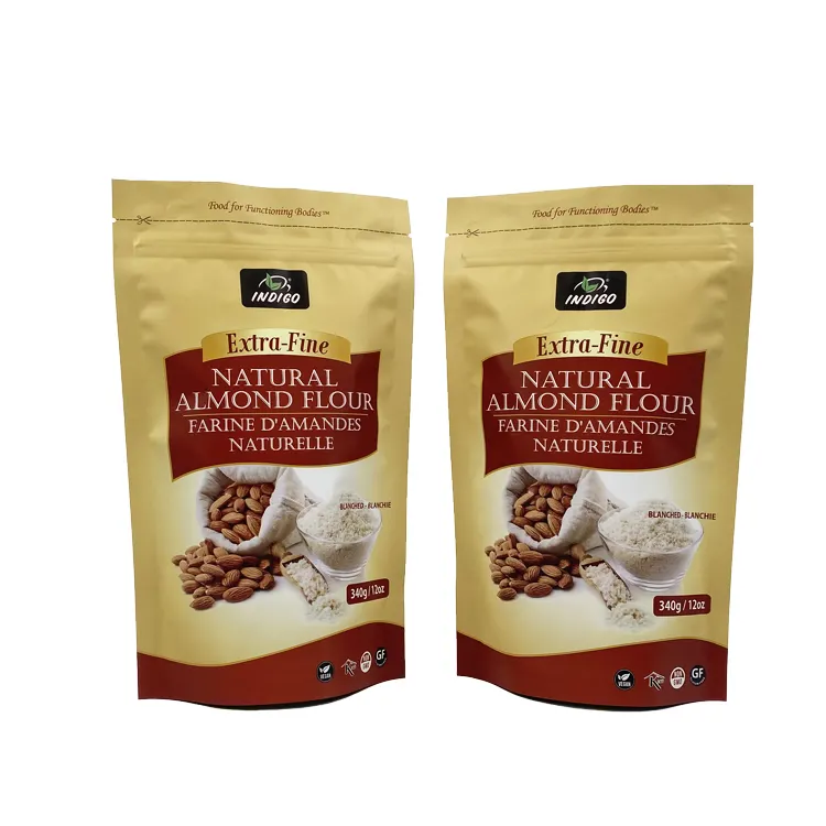 Impresión personalizada grano de café 340g 12 oz polvo harina de almendra Stand Up bolsa bolsita té en polvo bolsas de embalaje