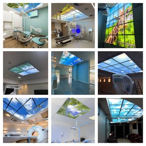 แผงไฟเพดาน LED ทรงสี่เหลี่ยมสีฟ้า/สีขาวท้องฟ้า60*60ซม. สำหรับตกแต่งด้วยอุณหภูมิ CE ซีซีซีซี