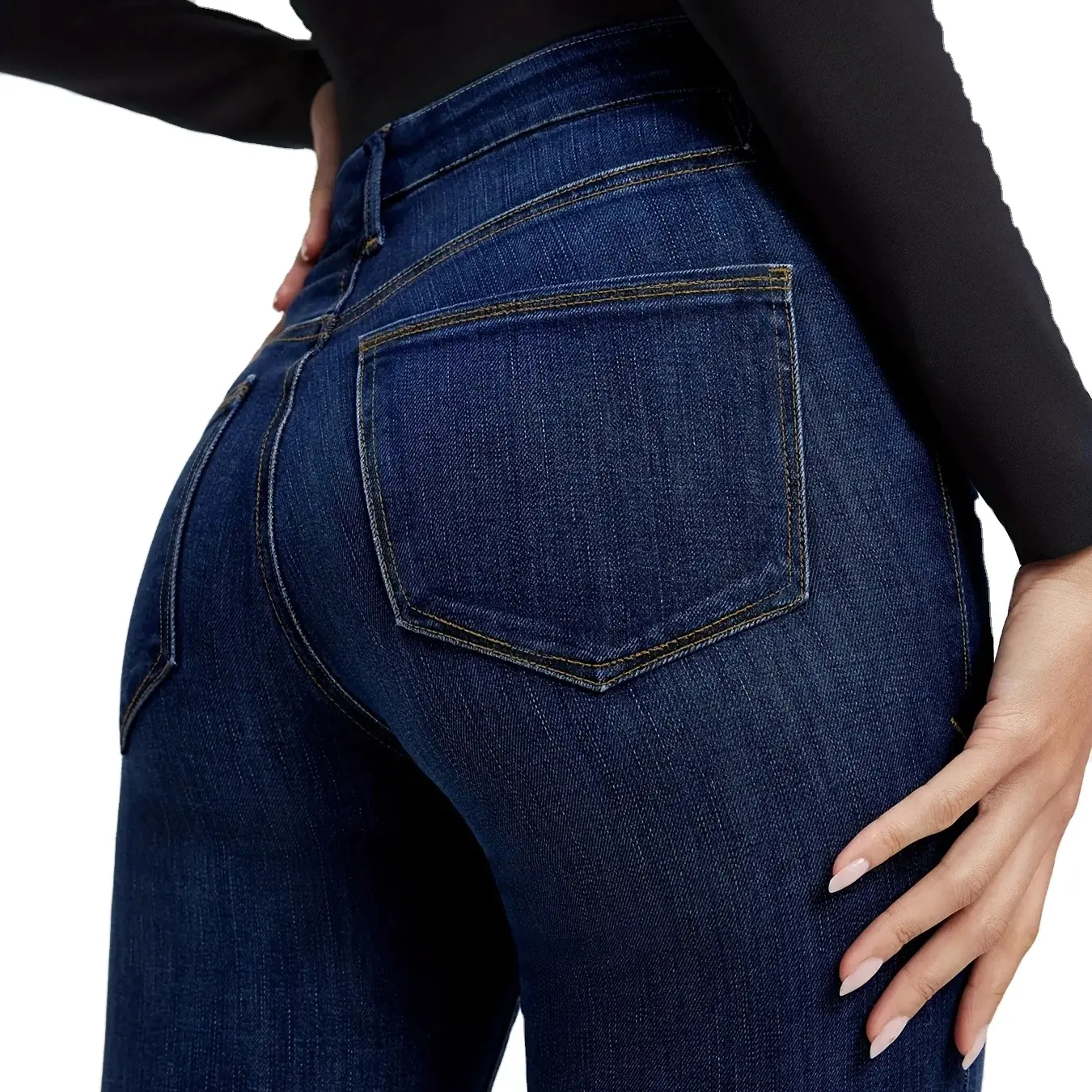 Pantaloni in Denim svasati a vita alta elasticizzati stile a matita Patchwork con buchi da festa jeans da donna a basso prezzo