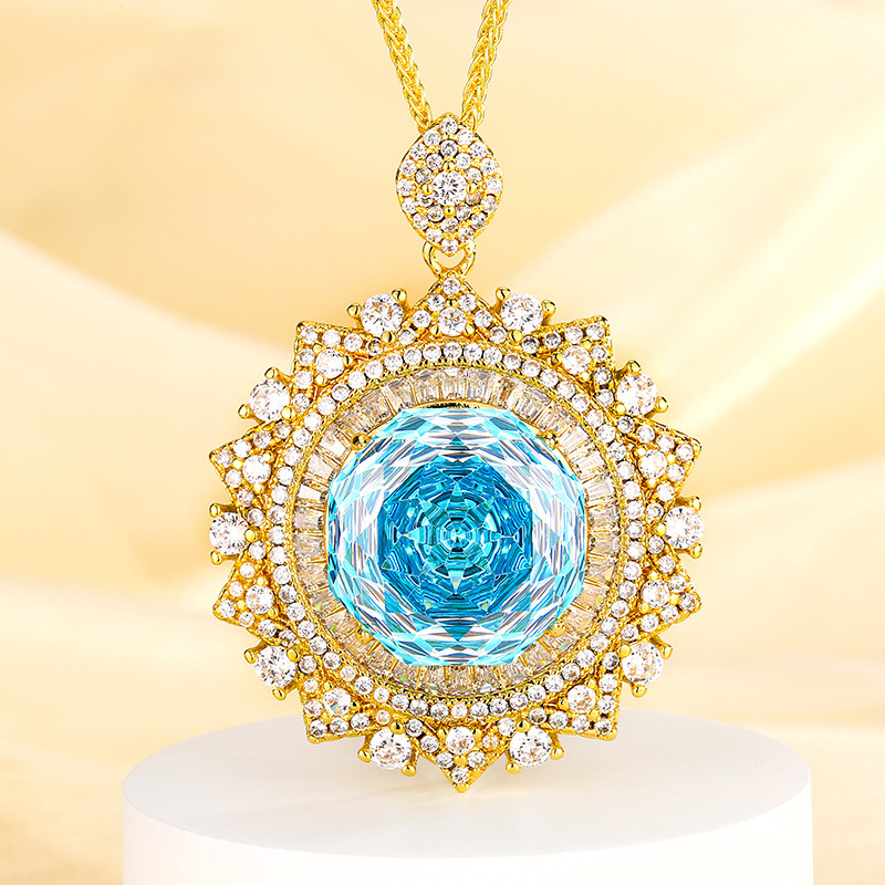 Gold navy blue pendant with Chopin chain
