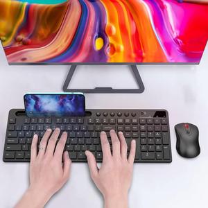 Combo de teclado y ratón inalámbricos de tamaño completo de gran venta 2,4G Teclado de computadora inalámbrico ergonómico con soporte para tableta de teléfono - Product Image 2