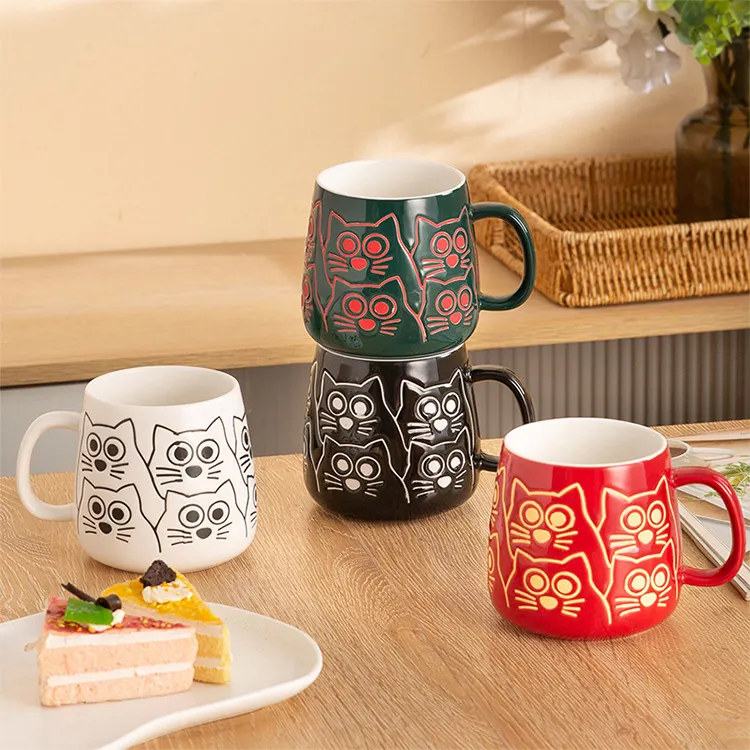 Wholesales caneca retrô de cerâmica, xícaras para café, gato, canecas, para escritório, com logotipo impresso de seda