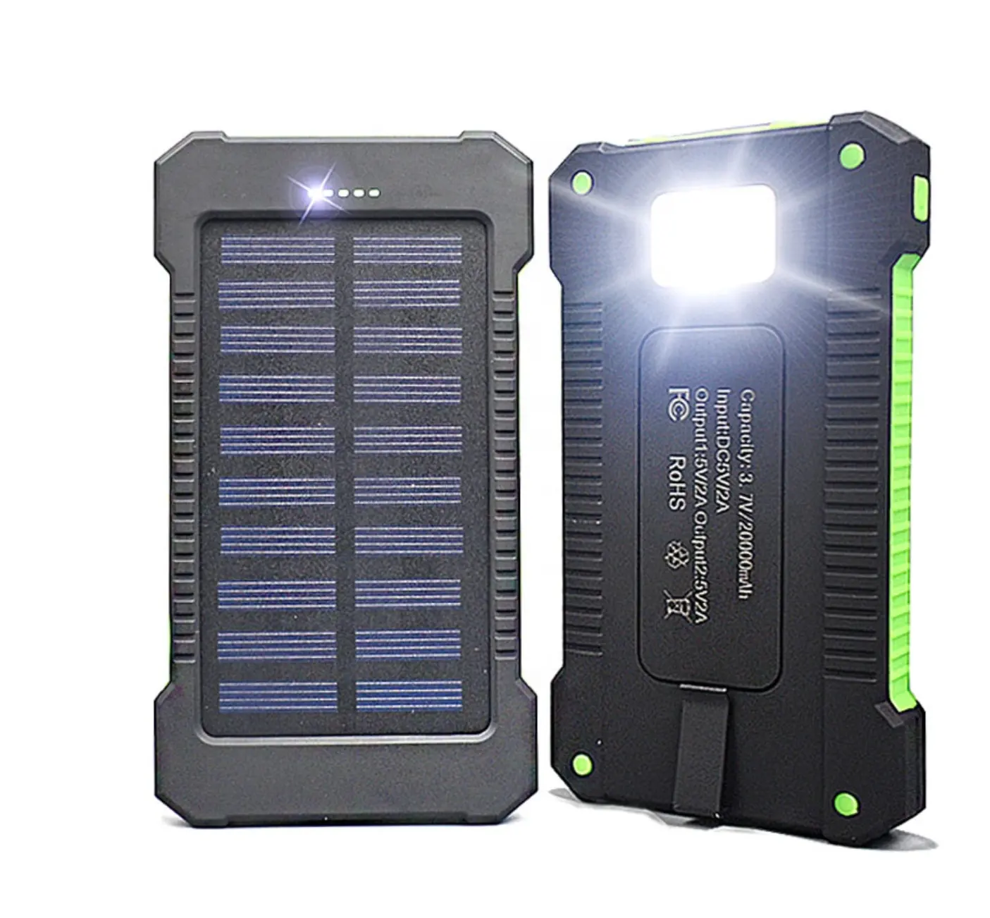เข็มทิศกลางแจ้งไฟฉายLedแบบพกพา 10000 Mah 10000 Mah Dual USBภายนอกแบตเตอรี่เครื่องชาร์จพลังงานแสงอาทิตย์Solar Power Bank