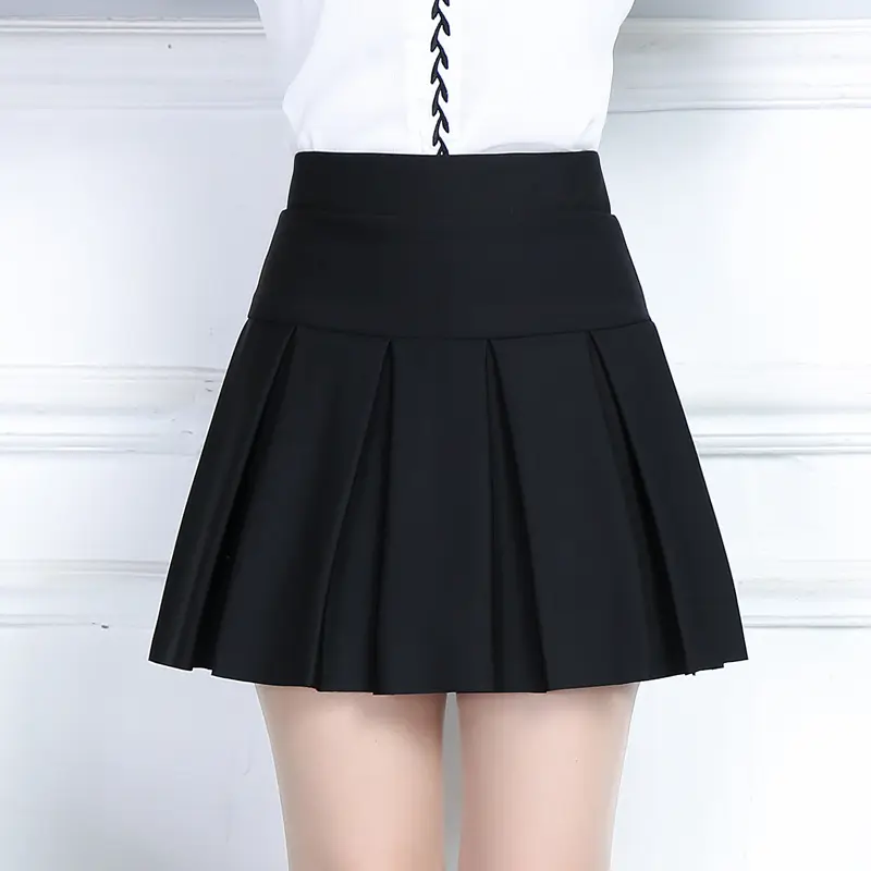 Spring Autumn Women Pleated Skirt Korean Slim Sexy Office Solid Color Stretch High Waist A Line Skirt Plus Size Black Skirt