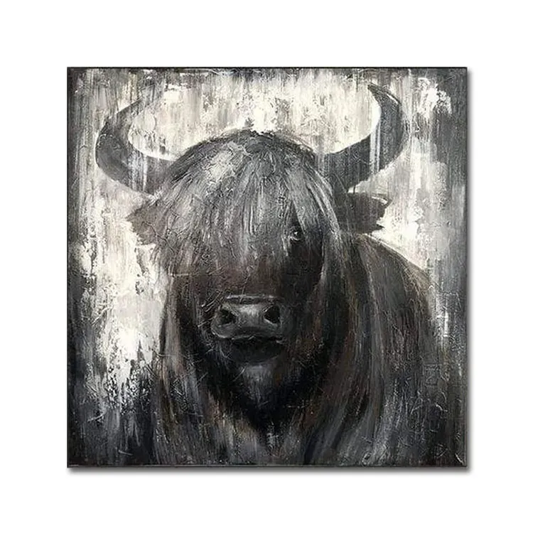 100% Pintados à Mão Preto Branco Highland Vaca Cartazes animal parede arte imagem abstrata lona vaca pintura a óleo