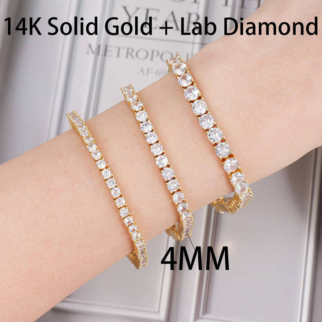 4MM 14k solid gold+lab diamond