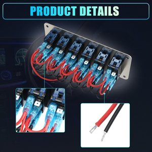 カーボート6ギャング5ピントグルロッカースイッチパネル12V/24VサーキットブレーカーブルーLEDインジケーターアルミニウム合金ゴールドトーン