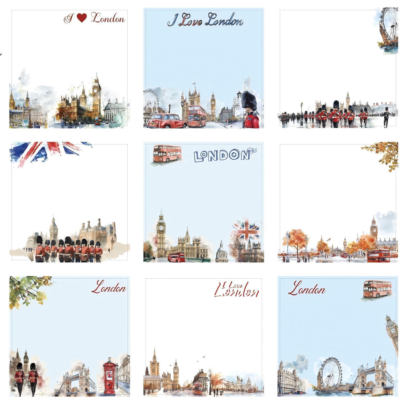 Un set di 9 libri - set di 9 libri a tema acquerello di Londra