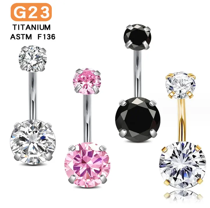 ASTM titanium belly button rings round zircon navel piercing wholesale price implant grade titanium body piercing jewelry