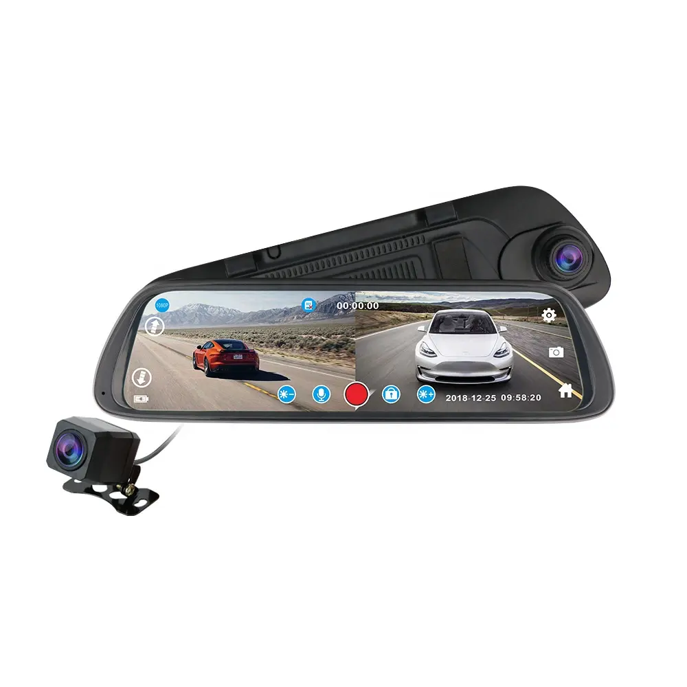 Retrovisor Dash Cam HD 1080P Real Streaming Media Dash Cam Espelho 9.66 ''IPS Tela Sensível Ao Toque Do Carro DVR Caixa Preta 170 Graus