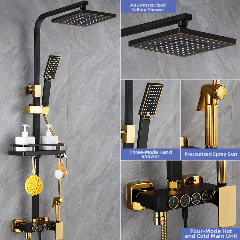 JH020 Noir Or - Mitigeur 4 Boutons Tuyau Carré